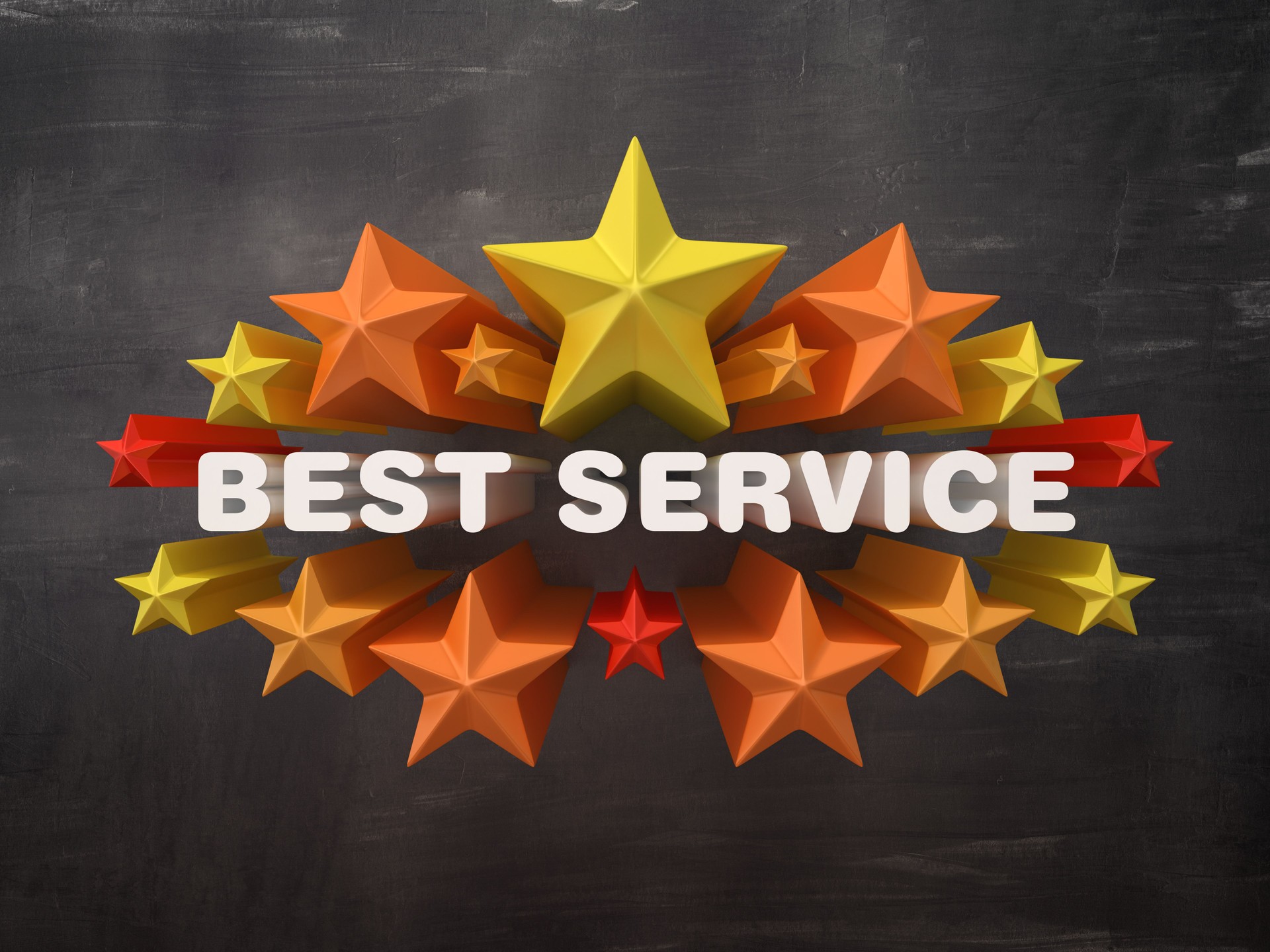 Colorful Stars with BEST SERVICE Phrase on Chalkboard Background - 3D Rendering